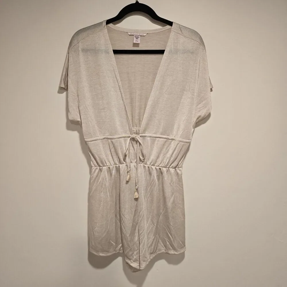Victorias Secret Romper Medium Womens Beige Drawstring Shimmer Intimates Coverup